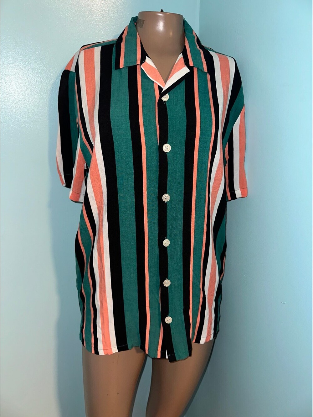 Topman Men's Multi-Color Striped Casual Button-Up Shirt, S,